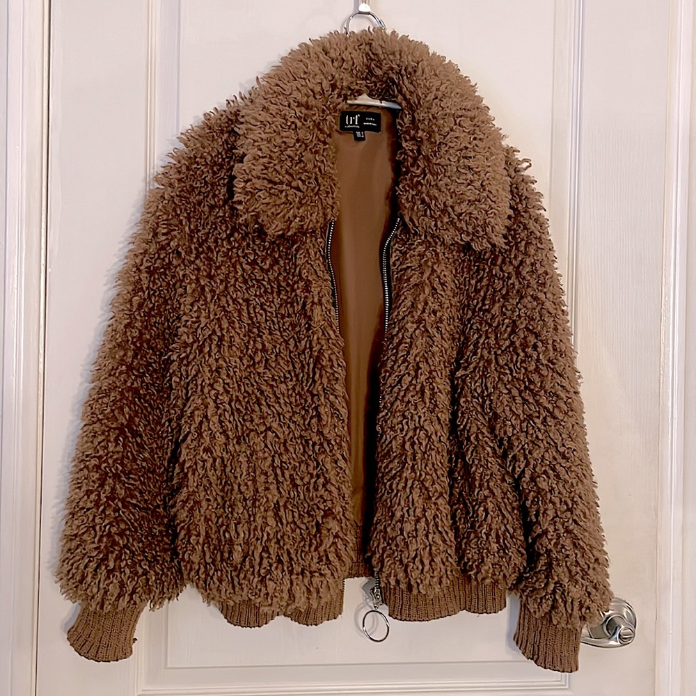 🐻ZARA women fuzzy brown poodle coat size S